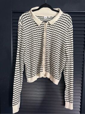 GAP XXL Black Cream Open Stitch Striped Cardigan